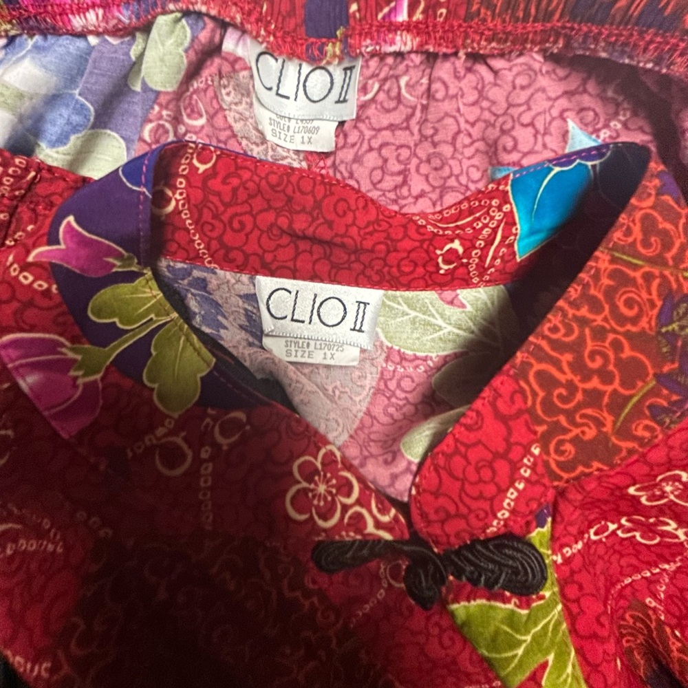Clio II • Vintage • 1980’s • Size 1X • 2 Pieces • Red • Asian • Floral • Dress - Picture 7 of 14